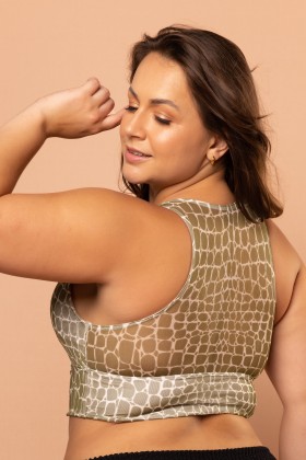 Cropped Tule Estampado Verde e Branco E003