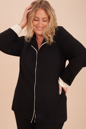 Pijama Plus Size Camisaria Longo Preto