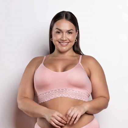 Sutiã Top Viscose Basic Detalhe em Renda Rosa Claro