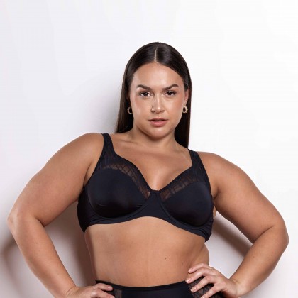 SUTIÃ COM ARO, SEM BOJO, ALÇAS LONGADAS E DETALHE DE TULE PRETA