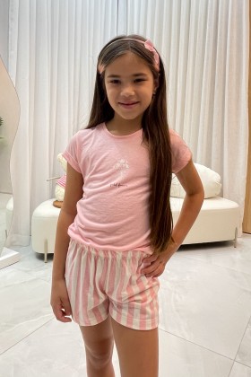 Pijama Infantil Manga Curta Rosa