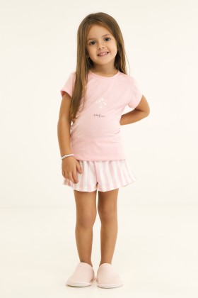 Pijama Infantil Manga Curta Rosa