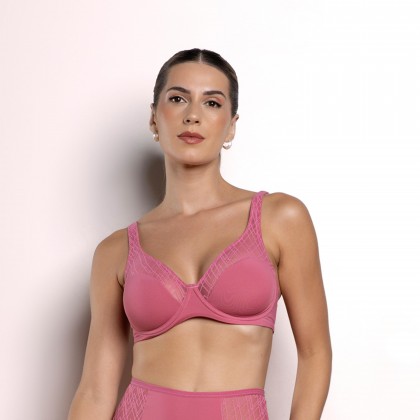 SUTIÃ COM ARO, SEM BOJO, ALÇAS LONGADAS E DETALHE DE TULE ROSA SANDIA