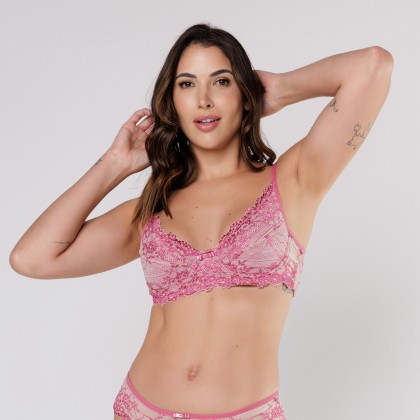 Sutiã De Renda sem Bojo Nude e Rosa