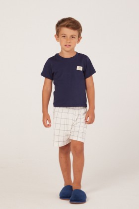 Pijama Infantil Manga Curta - Quadriculado