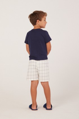 Pijama Infantil Manga Curta - Quadriculado