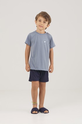 Pijama Infantil Manga Curta Azul Medio