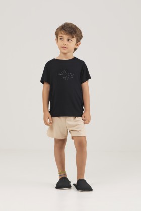 Pijama Masculino Infantil Curto Preto