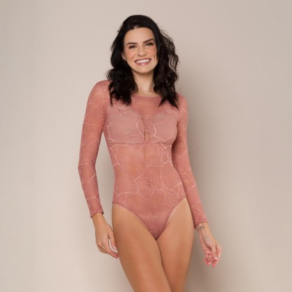 Body De Renda Com Abertura Nas Costas Rosa Claro