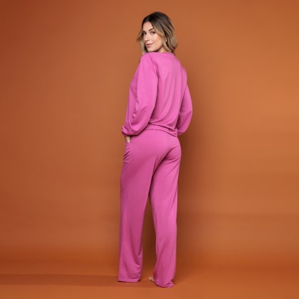 Pijama Moletinho Feminino Longo Fucsia