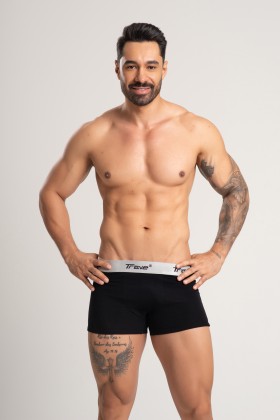 Cueca Boxer Fibra de Bambu Canelado Preta